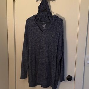 Blue V-Neck Sweater with Hood